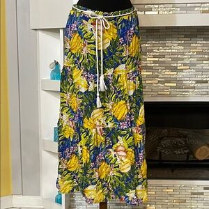 RACHEL Roy Starfruit Floral tropic Print Tiered Maxi Skirt with Rope Belt size L